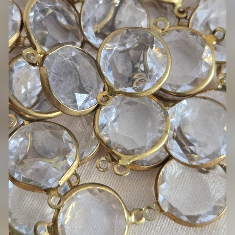 47 Vintage Gold Tone Faceted Acrylic Gem Cabochon Connectors For Jewelry Making